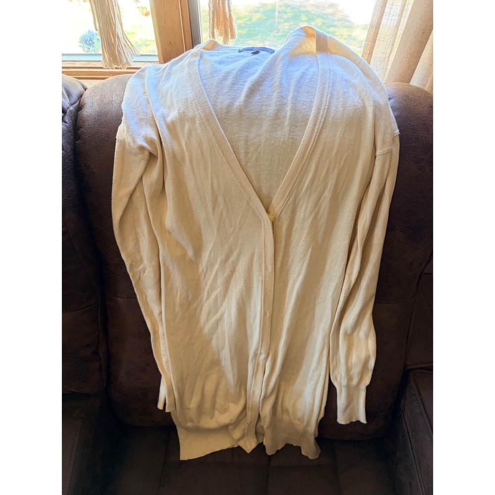 Gap Cream Ivory Cotton Silk Blend Longline V-Neck Cardigan Sweater Womens Small